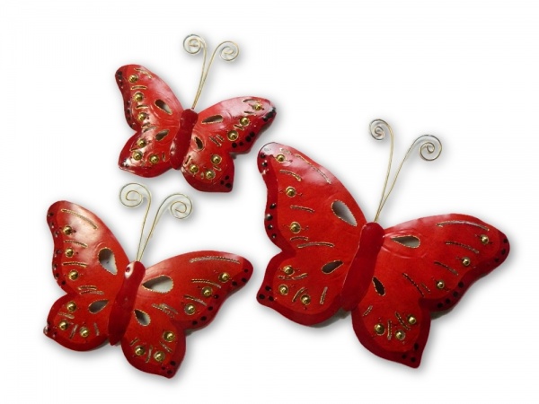 Metal Butterfly Wall Art - Red - Set of 3
